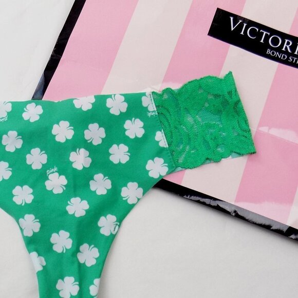 NWT Victorias secret PINK st patty's day clovers no show thong seamless - Picture 1 of 4